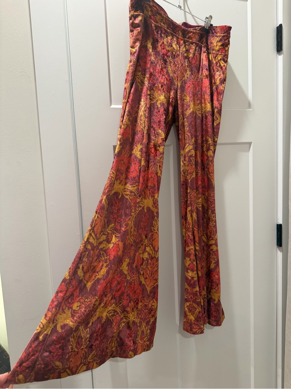 Free People Burgundy, Orange & Gold Paisley Flare Pants - Picture 2 of 4